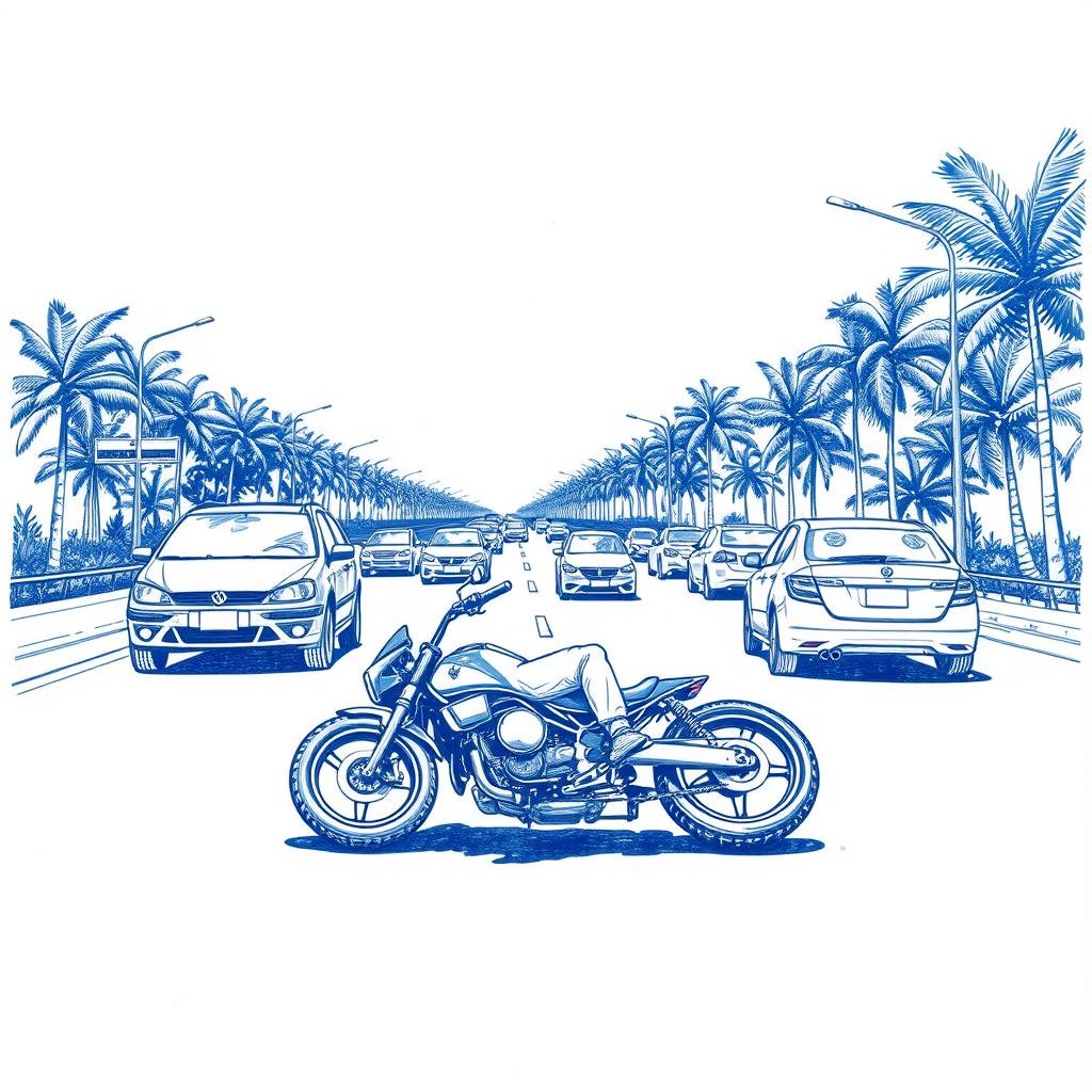 Motard à terre sur la 4 voies de l'Étang-Salé