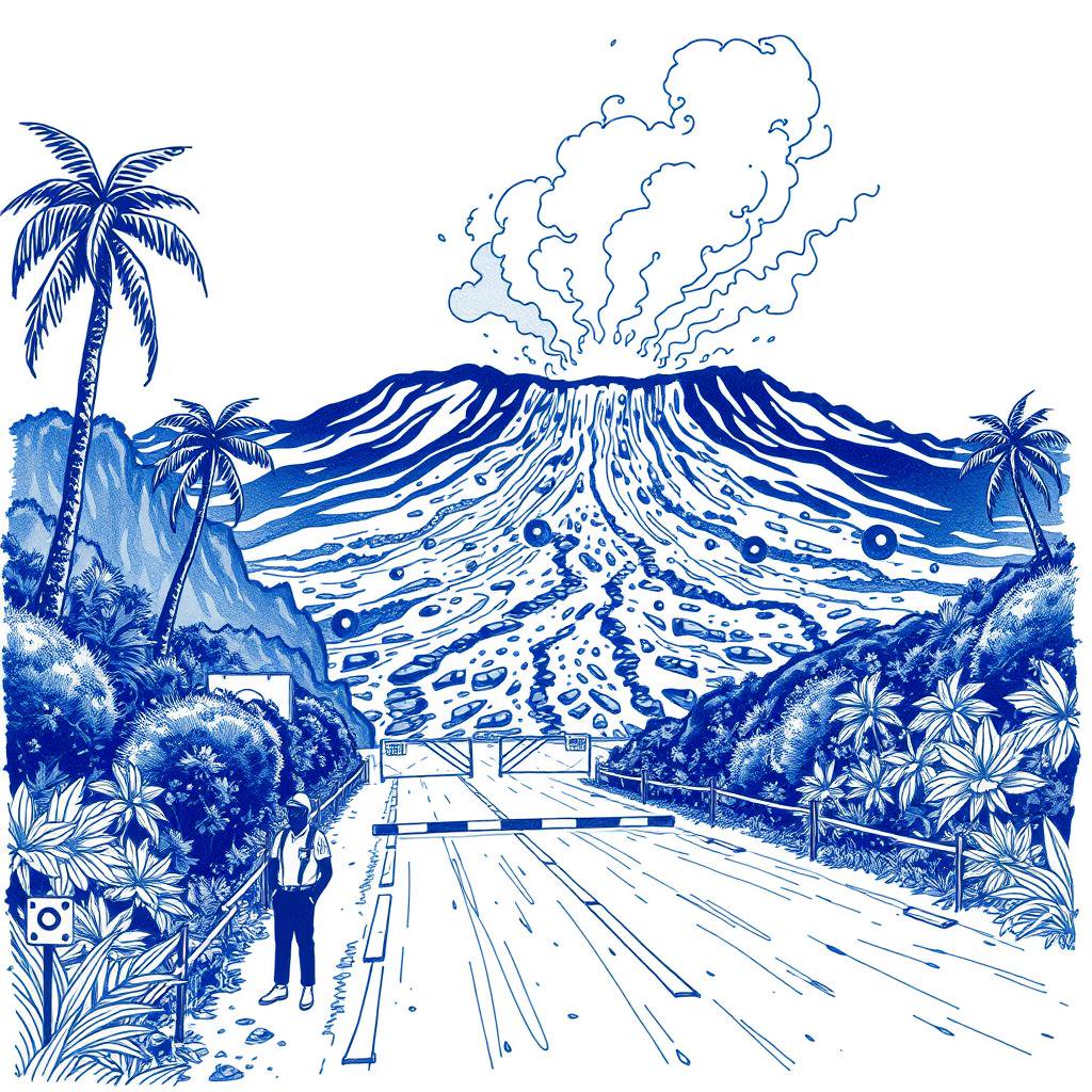 La lave du Piton de la Fournaise traverse la route nationale à La Réunion