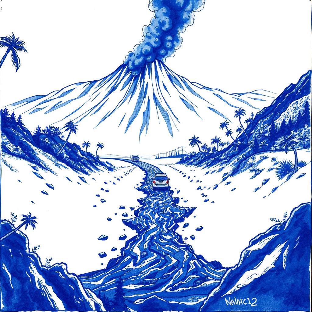 Le Piton de la Fournaise traverse la route nationale 2 à Saint-Philippe