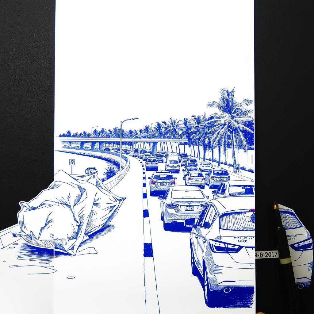 Un débris volumineux obstrue la voie de gauche sur la 4 voies à Saint-Paul