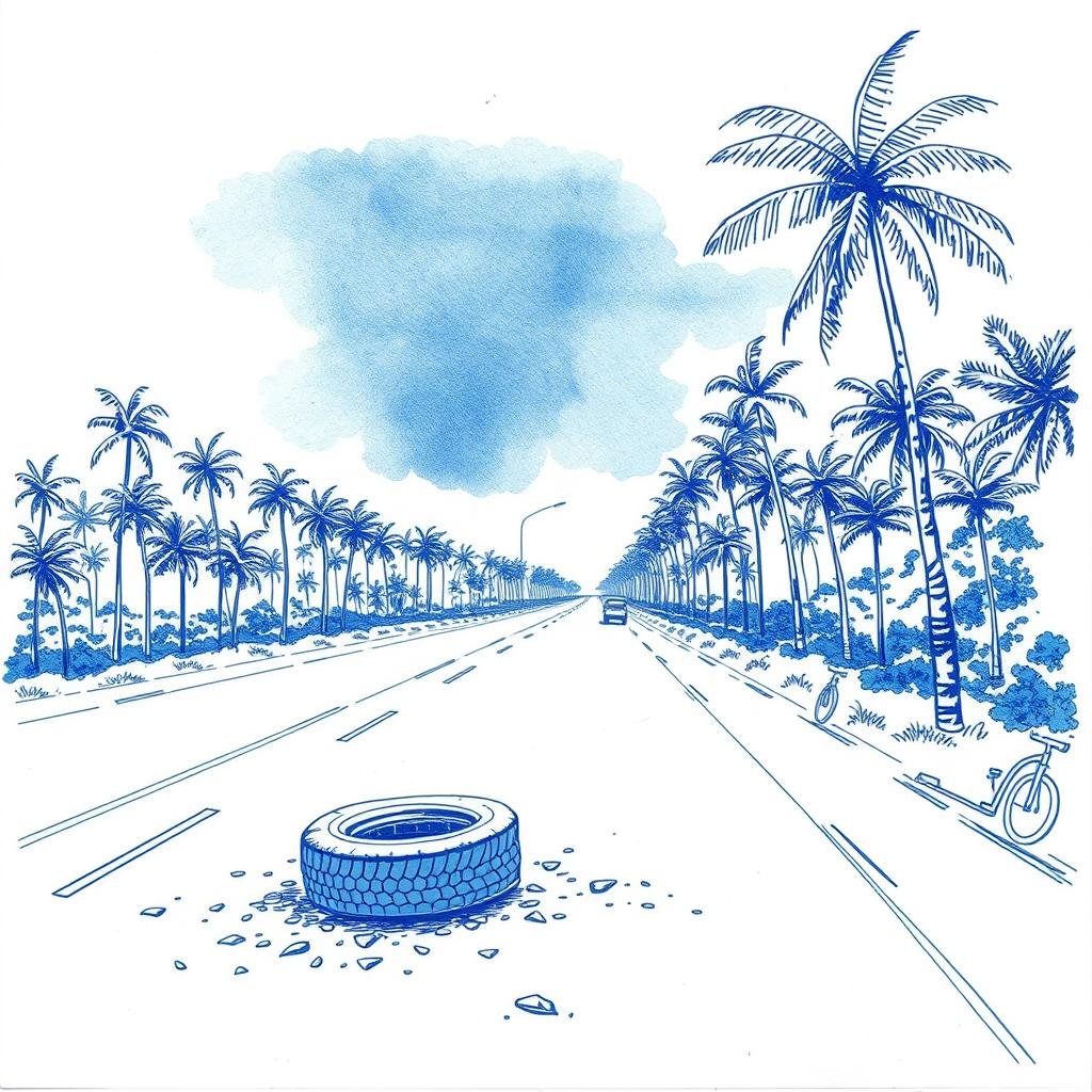 Route des Tamarins : des débris de pneus de camion obstruent les deux voies en direction de Saint-Paul