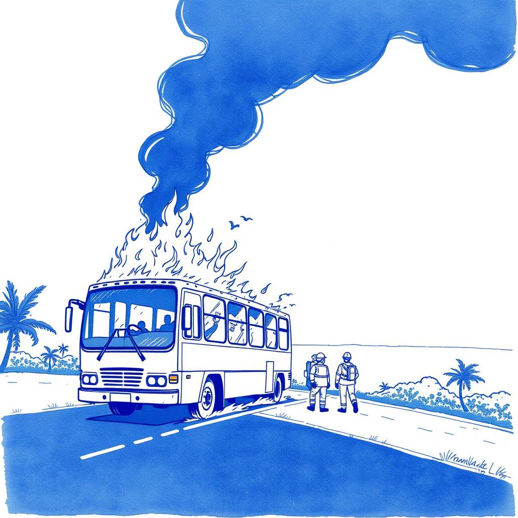 Incendie d'un bus à Saint-Leu : un épais panache de fumée visible à plusieurs kilomètres